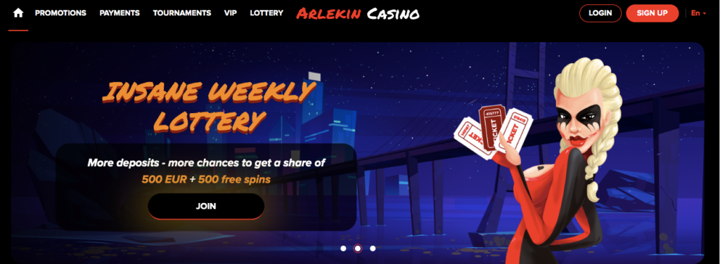 arlekin casino lobby screenshot