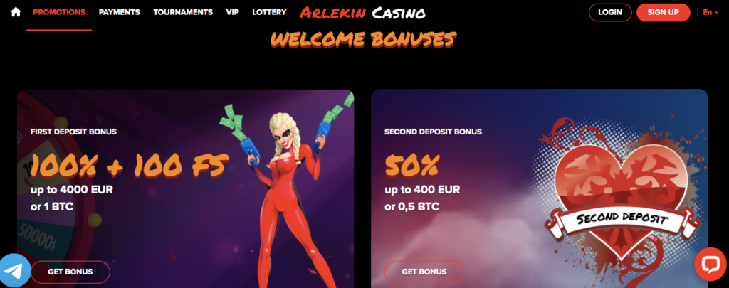 arlekin casino bonus screenshot