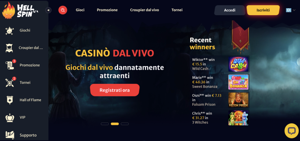 hellspin casino lobby screenshot